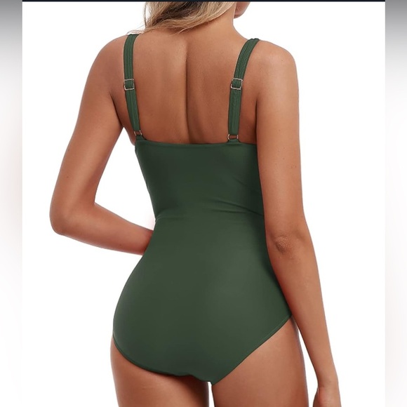 One Piece plus Size Swimsuit V Neck Pregnancy Bathing Suit Tie Front Ruched 2XL - Picture 2 of 3